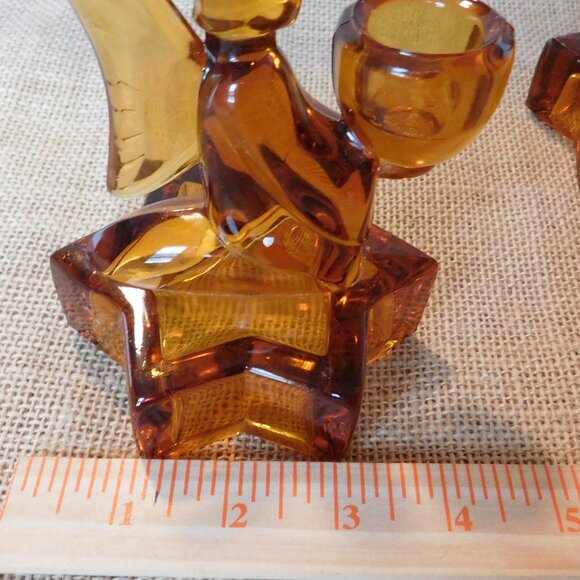 VTG L E Smith Amberina Gold Amber Angel Candle Holder Set Lot of 2 - Picture 8 of 8